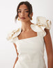 Yas Exaggerated Ruffle Sleeve Square Neck Mini Dress In White