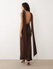 Scarf Detail Maxi Dress With Plunge Back In Chocolate Brown