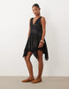 Miss Selfridge Petite Satin Lace Insert Hanky Hem Mini Dress In Black