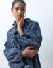 Hybrid Cord Shirt Mini Dress With Balloon Sleeve And Voile Hem In Washed Denim Blue