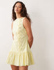 Slash Neck Asymmetric Waistcoat Mini Sundress With Dropped Waist In Lemon