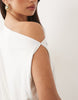 Missyempire Double Sculpted Slinky Drape Off Shoulder Fitted Skirt Fold Over Detail Mini Dress In White