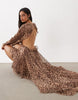 The Dolls House Circa Premium Chiffon Cut Out Ruffle Trim High Low Maxi Dress In Leopard Print