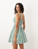 Abercrombie & Fitch V Neck Smocked Mini Dress Skort In White And Green Pinstripe