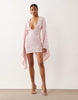 Sequin Plisse Batwing Mini Dress With Ruching Detail In Pink