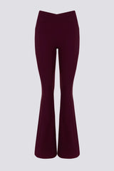 Soft Active V-Waist Pocket Flared Leggings in Burgundy