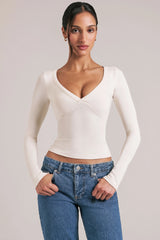 V-Neck Long-Sleeve Top in Ivory