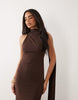Scarf Detail Maxi Dress With Plunge Back In Chocolate Brown