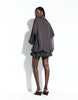 High Neck Chiffon Mini Dress With Blouson Waist In Chocolate Brown