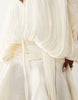 Lioness Elements High Sheen Chiffon Drape Detail Balloon Sleeve Tie Waist Mini Dress In Champagne