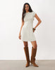 Kaiia Exclusive Knitted Cap Sleeve Mini Skater Dress In Cream