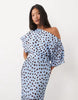 Never Fully Dressed Petite Tilly Plisse Off Shoulder Midi Dress In Light Blue Deer Print