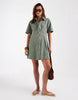 Vero Moda Button Front Fit And Flare Denim Mini Dress In Laurel Green Wash