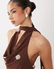Gina Tricot Scarf Neck Maxi Dress In Brown Polka Dot