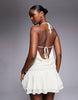Tiger Mist Indigo 2.0 Halterneck Drape Tie Side Multiway Chiffon Mini Dress In Off White