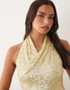 Sequin Cowl Halter Neck Mini Dress In Gold