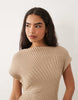 Knitted Cinched Pleated Mini Dress In Stone