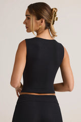 Modal Ribbed Button-Up Vest Top in Black