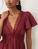 New Look Lace Trim Flutter Sleeve Mini Dress In Burgundy