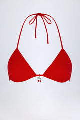 Charm-Detail Triangle Bikini Top in Fiery Red
