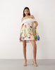 Arrange Bardot Mini Dress With Cape Detail In Abstract Painterly Print