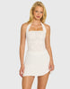 Oh Polly Chiffon Halter Neck Embellished Lace Corset Mini Dress In White