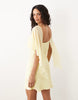 Satin Chiffon Cape Layer Mini Dress In Buttermilk