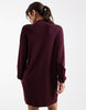 Vero Moda Knitted Funnel Neck Mini Dress In Burgundy