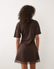Wrapped Waist Mini Dress With Lace Hem In Chocolate