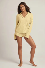 Modal Long-Sleeve Pyjama Top in Pastel Yellow