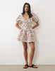 Miss Selfridge Puff Sleeve Denim Mini Dress In Animal Print