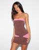 Tiger Mist Eos Bandeau Open Back Gold Hardware Detail Mini Dress In Chocolate And Pink