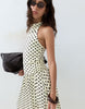 Polka Dot High Neck Drop Waist Midi Dress In Lemon And Brown
