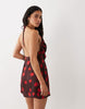 Plunge Cowl Halter Mini Dress In Polka Dot Print