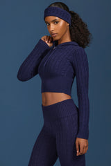 Cable Knit Zip-Up Hoodie in Navy