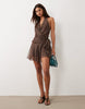 Bronze Snake Charlize Floaty Mini Dress In Chocolate Brown
