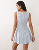 Kaiia Exclusive Cotton Blend Button Front Square Neck Pleated Mini Dress In Light Blue