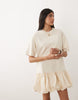 Miss Selfridge Drop Waist Bubble Hem Mini Dress In Vanilla