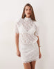 Noughts & Kisses Lace High Neck Padded Shoulder Mini Dress In White