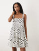 Miss Selfridge Tie Shoulder Tiered Smock Mini Dress In Polka Dot Print
