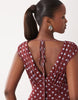 Mesh Off Shoulder Maxi Dress With Fishtail Skirt In Pink Polka Dot Print