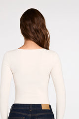Ribbed Modal Ruched Long-Sleeve Top in Ivory