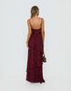 Princess Polly Lyricah Textured Devore Tiered Drape Cami Tie Back Detail Maxi Dress In Burgundy