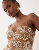 Asos Luxe Textured Floral Embroidered Tiered Mini Dress In Brown