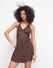 Cotton On Isabelle Wrap Halter Mini Dress In Rich Mocha