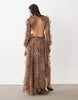 The Dolls House Circa Premium Chiffon Cut Out Ruffle Trim High Low Maxi Dress In Leopard Print