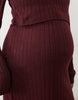 Mamalicious Maternity Soft Knitted Rib Midi Dress With Nursing Function In Burgundy Melange