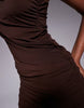 Tiger Mist Ryland Off Shoulder Drape Cut Out Detail Mini Dress In Chocolate
