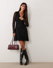 New Look Lace V Neck Long Sleeve Mini Dress In Black