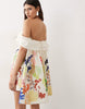 Arrange Bardot Mini Dress With Cape Detail In Abstract Painterly Print